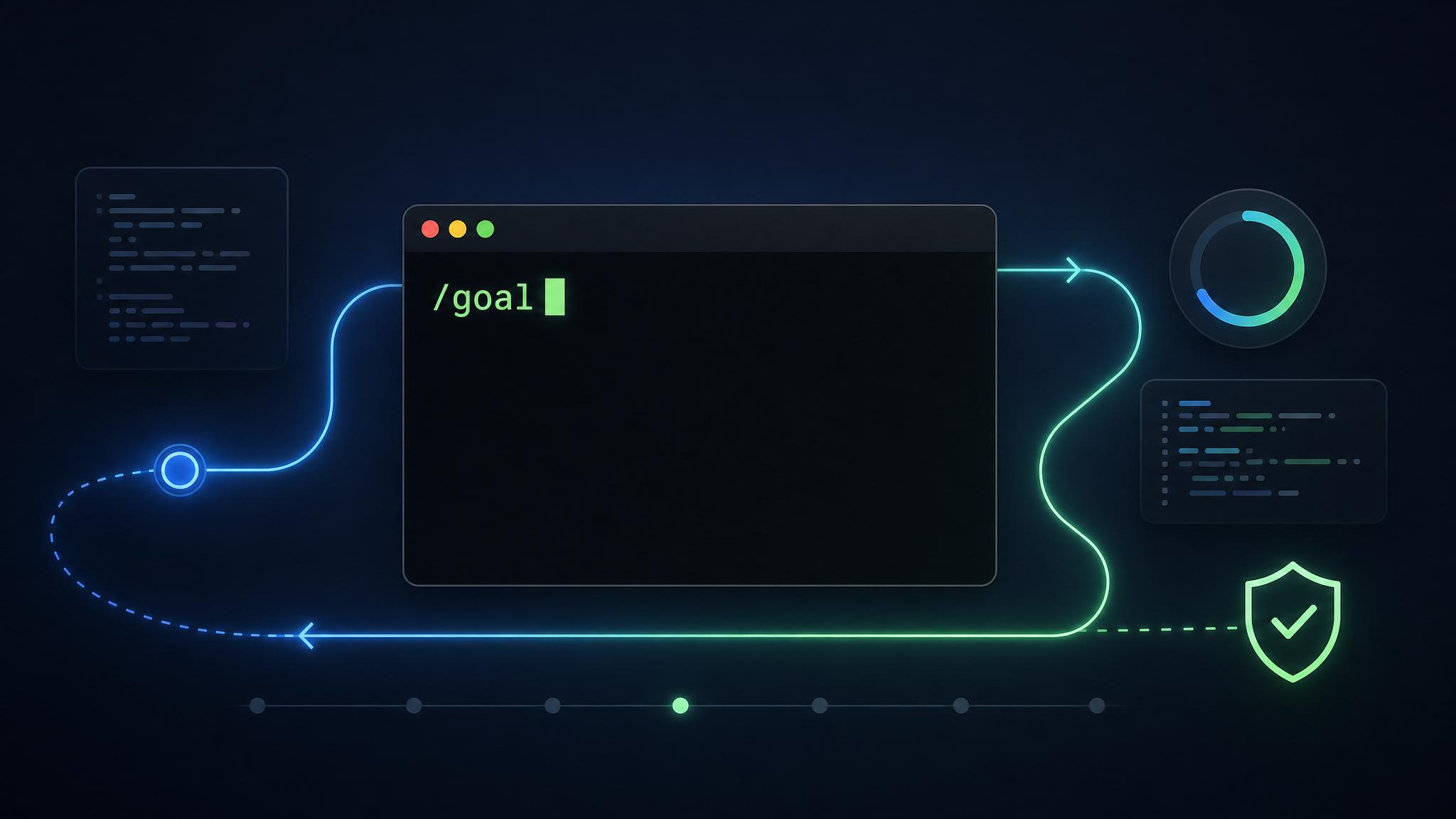 터미널에서 /goal 명령으로 장기 목표를 설정하는 Codex CLI 개념 이미지